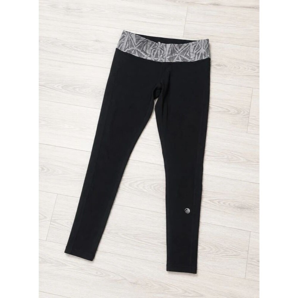 MPG Women’s Small Black Athletic Leggings Gray Geometric Waistband Yoga Pants